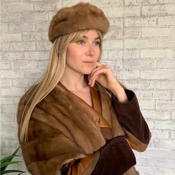 Vintage Brown Curly Lamb Hat Karakul Fur Union Made USA Brown Karakul Fur Hat Russian Style | Mens Russian Fur Hats main image 2